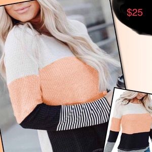 Long sleeve waffle and fabric top